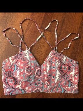 Henri girl Printed Strappy Crop Top - Coral Multi